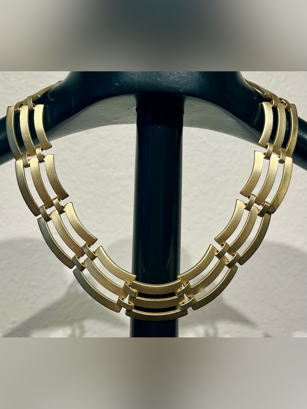 Vintage Gold-Tone Triple Row Curved Link Necklace